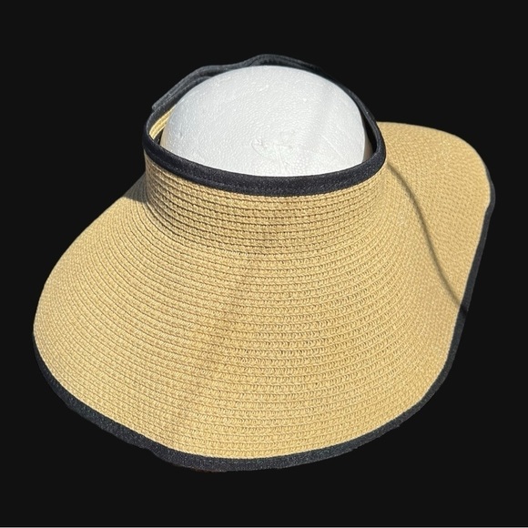 🌻Jacobson Tan Foldable Packable Empty Top Brimmed Straw Visor Cap Hat - Picture 3 of 8